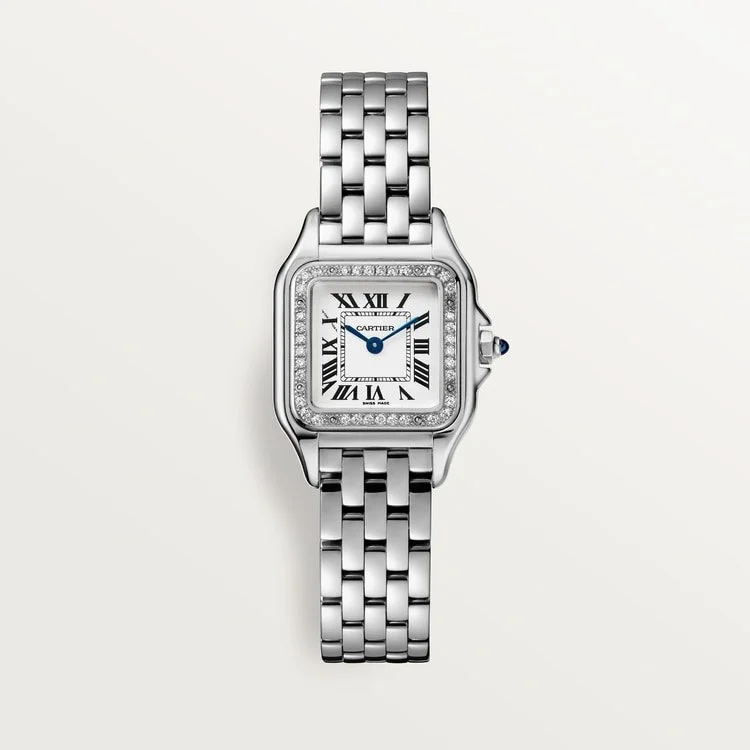 CARTIER PANTHÈRE DE CARTIER SMALL STAINLESS STEEL SILVERED ROMAN DIAL DIAMOND BEZEL W4PN0016
