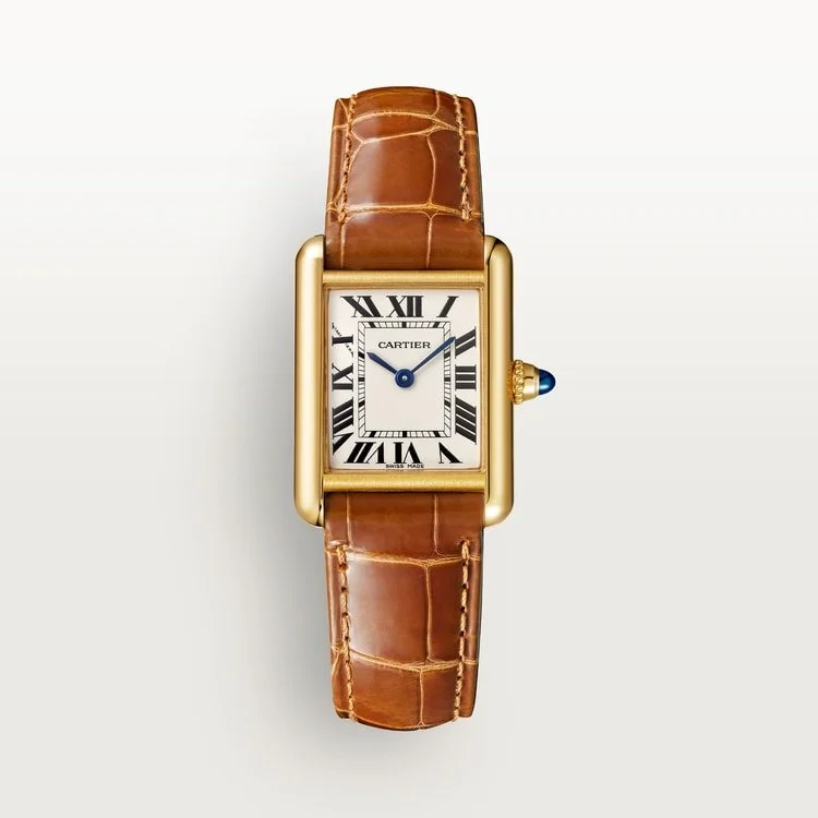 CARTIER TANK LOUIS CARTIER SMALL 18K YELLOW GOLD SILVERED DIAL ALLIGATOR STRAP WGTA0342