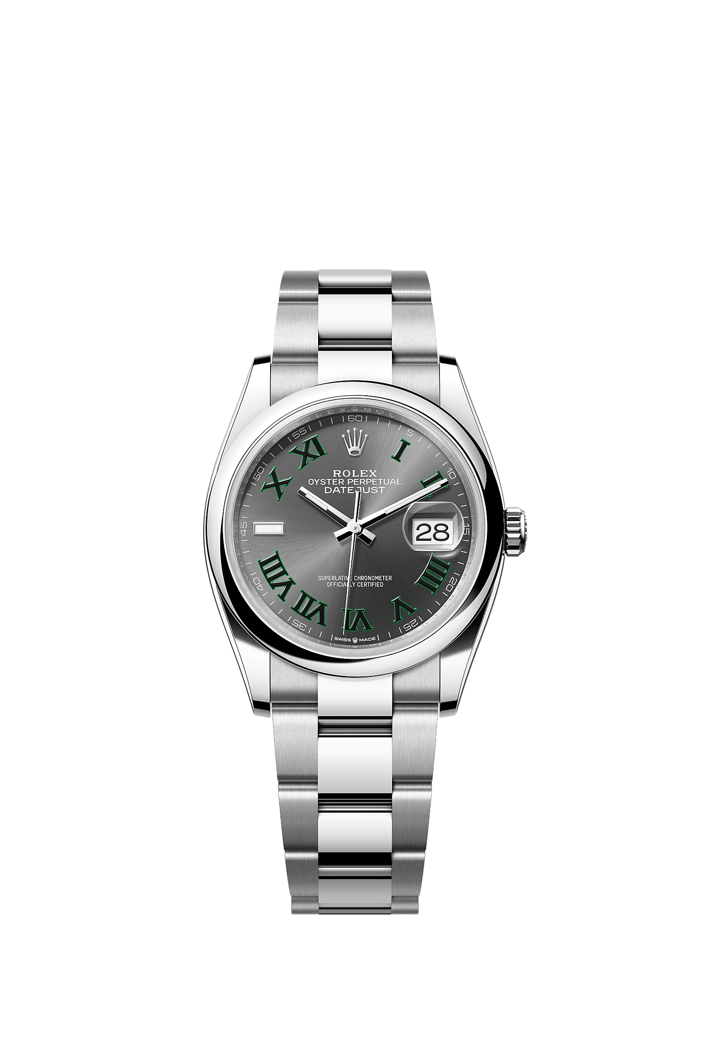 ROLEX DATEJUST 36 "WIMBLEDON" SLATE ROMAN DIAL SMOOTH BEZEL OYSTER BRACELET 126200