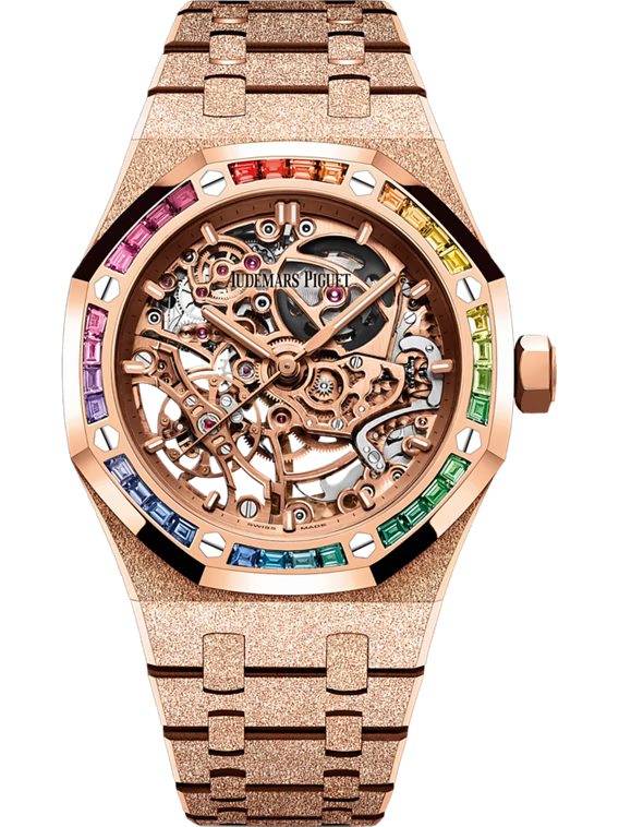 AUDEMARS PIGUET ROYAL OAK FROSTED GOLD DOUBLE BALANCE WHEEL OPENWORKED 37MM 18-CARAT PINK GOLD