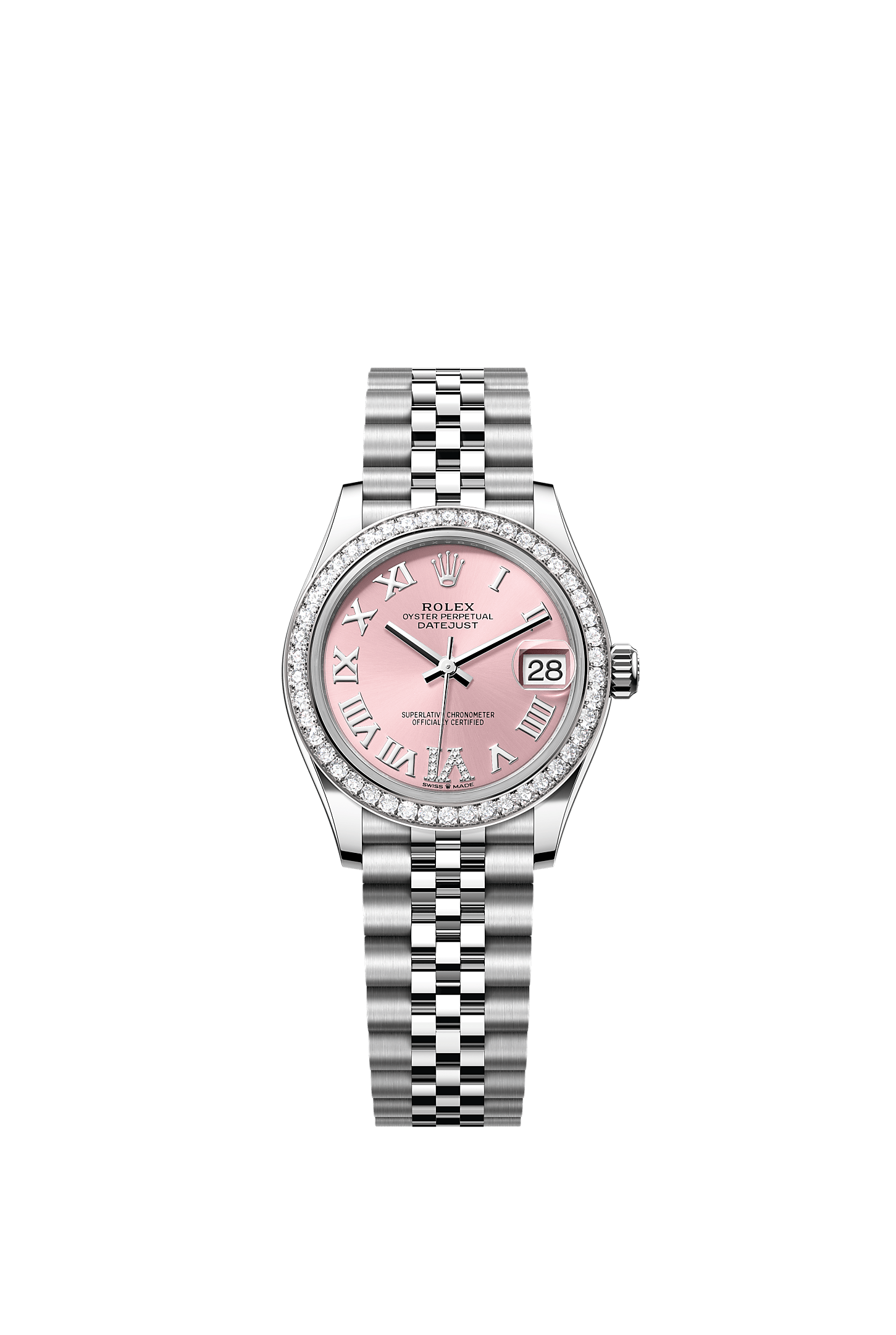 ROLEX LADY-DATEJUST 31MM PINK ROMAN DIAMOND DIAL DIAMOND BEZEL JUBILEE BRACELET 278384RBR