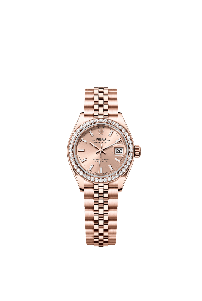 ROLEX LADY-DATEJUST 28MM EVEROSE GOLD ROSE INDEX DIAL DIAMOND-SET BEZEL JUBILEE BRACELET 279135RBR