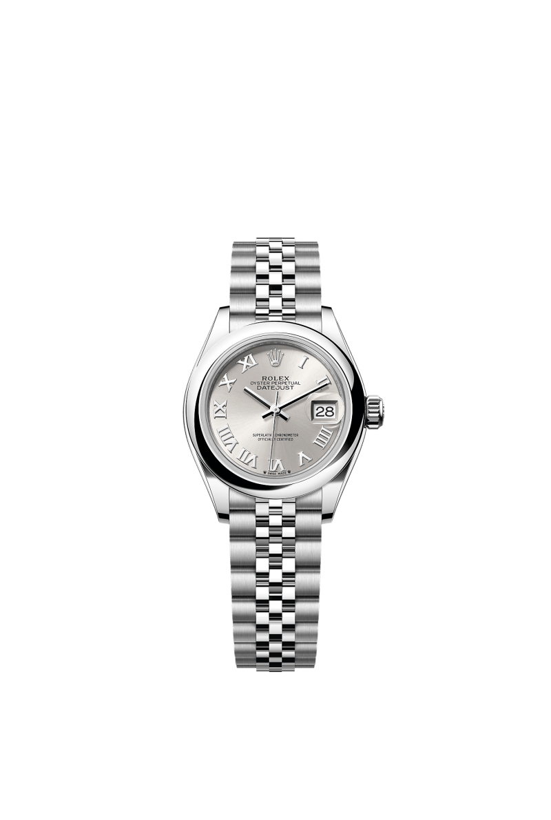 ROLEX LADY-DATEJUST 28MM SILVER ROMAN DIAL DOMED BEZEL JUBILEE BRACELET 279160