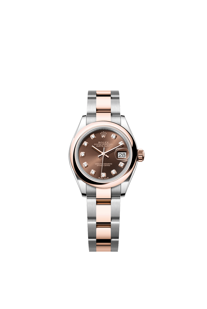 ROLEX LADY-DATEJUST 28MM TWO-TONE EVEROSE GOLD CHOCOLATE DIAMOND DIAL DOMED BEZEL OYSTER BRACELET 279161