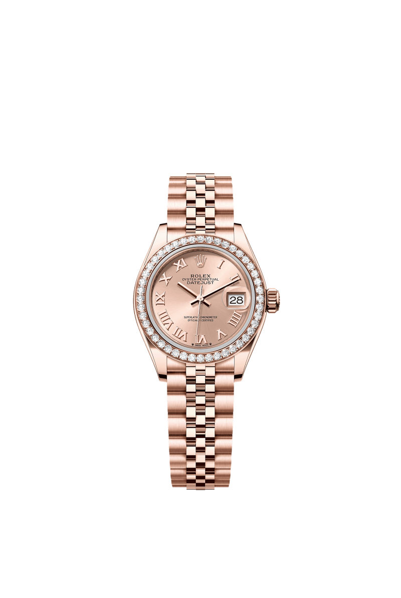 ROLEX LADY-DATEJUST 28MM EVEROSE GOLD ROSE ROMAN DIAL DIAMOND-SET BEZEL JUBILEE BRACELET 279135RBR