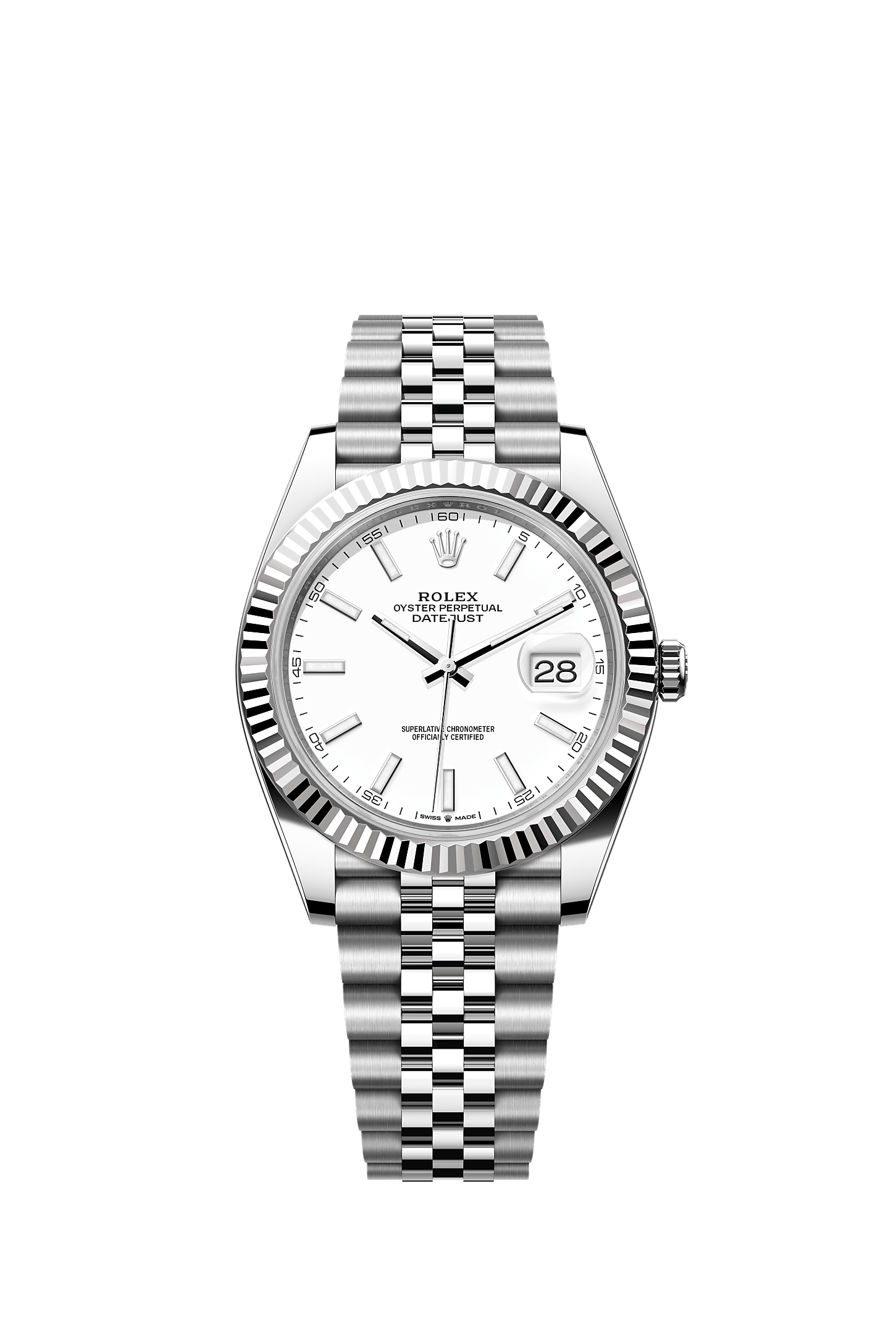 ROLEX DATEJUST 41MM WHITE INDEX DIAL FLUTED BEZEL JUBILEE BRACELET 126334