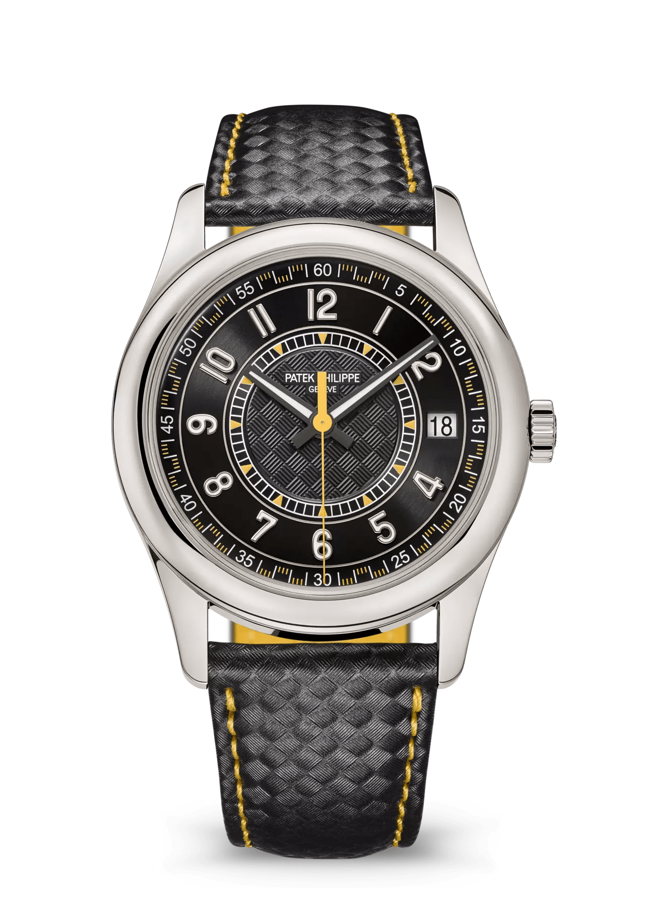 PATEK PHILIPPE CALATRAVA 18K WHITE GOLD 40MM "YELLOW" BLACK DIAL - 6007G-001