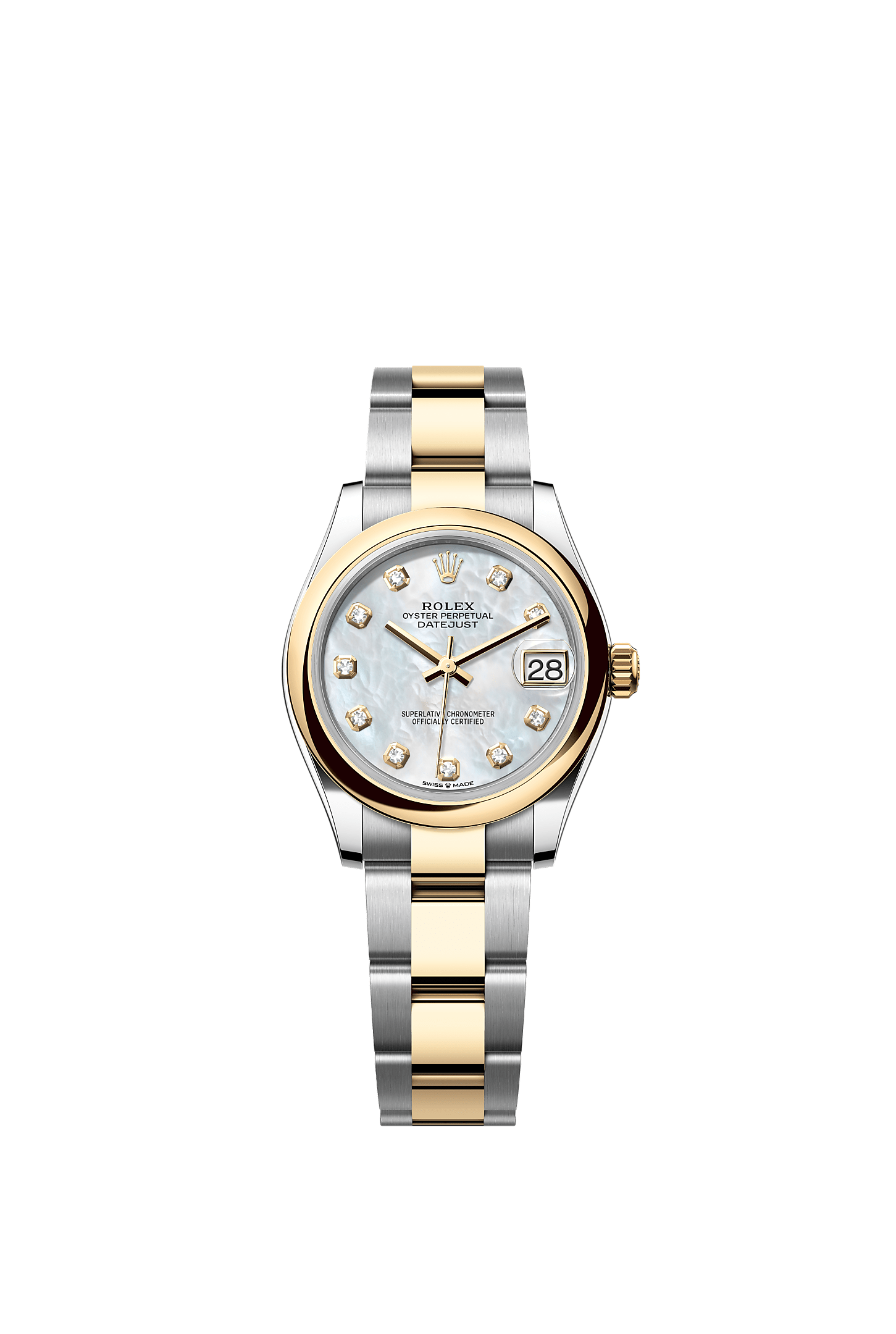 ROLEX LADY-DATEJUST 31MM TWO-TONE YELLOW GOLD MOTHER OF PEARL DIAMOND DIAL DOMED BEZEL OYSTER BRACELET 278243