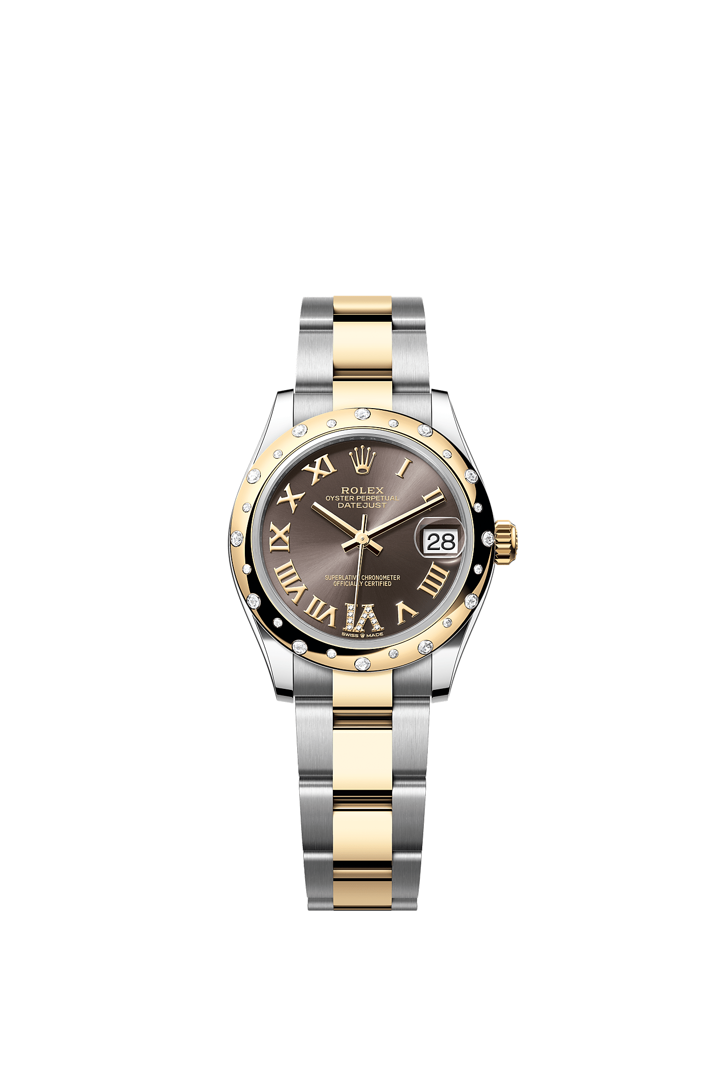 ROLEX LADY-DATEJUST 31MM TWO-TONE YELLOW GOLD DARK GREY ROMAN DIAMOND DIAL DIAMOND DOMED BEZEL OYSTER BRACELET 278343RBR