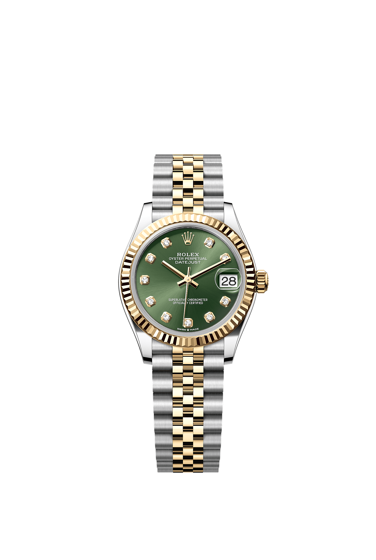 ROLEX LADY-DATEJUST 31MM TWO-TONE YELLOW GOLD GREEN DIAMOND DIAL FLUTED BEZEL JUBILEE BRACELET 278273