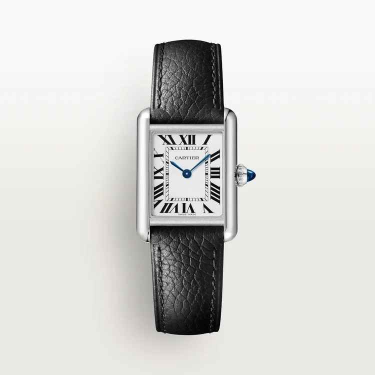 CARTIER TANK MUST SMALL STEEL SILVERED DIAL BLACK CALFSKIN STRAP SOLARBEAT WSTA0137