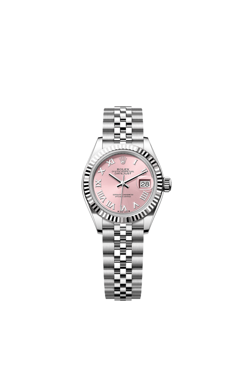 ROLEX LADY-DATEJUST 28MM PINK ROMAN DIAL FLUTED BEZEL JUBILEE BRACELET 279174