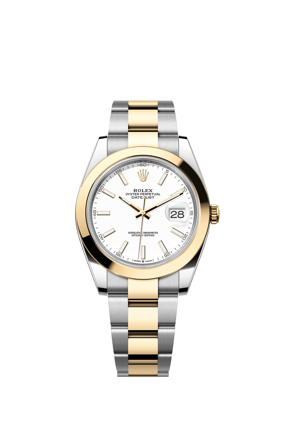 ROLEX DATEJUST 41MM TWO-TONE YELLOW GOLD WHITE INDEX DIAL SMOOTH BEZEL OYSTER BRACELET 126303