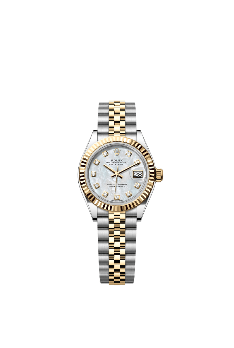 ROLEX LADY-DATEJUST 28MM TWO-TONE YELLOW GOLD MOTHER OF PEARL DIAMOND DIAL FLUTED BEZEL JUBILEE BRACELET 279173