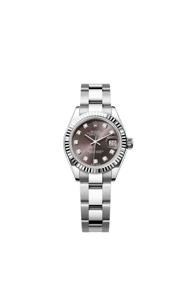 ROLEX LADY-DATEJUST 28MM DARK GREY DIAMOND DIAL FLUTED BEZEL OYSTER BRACELET 279174
