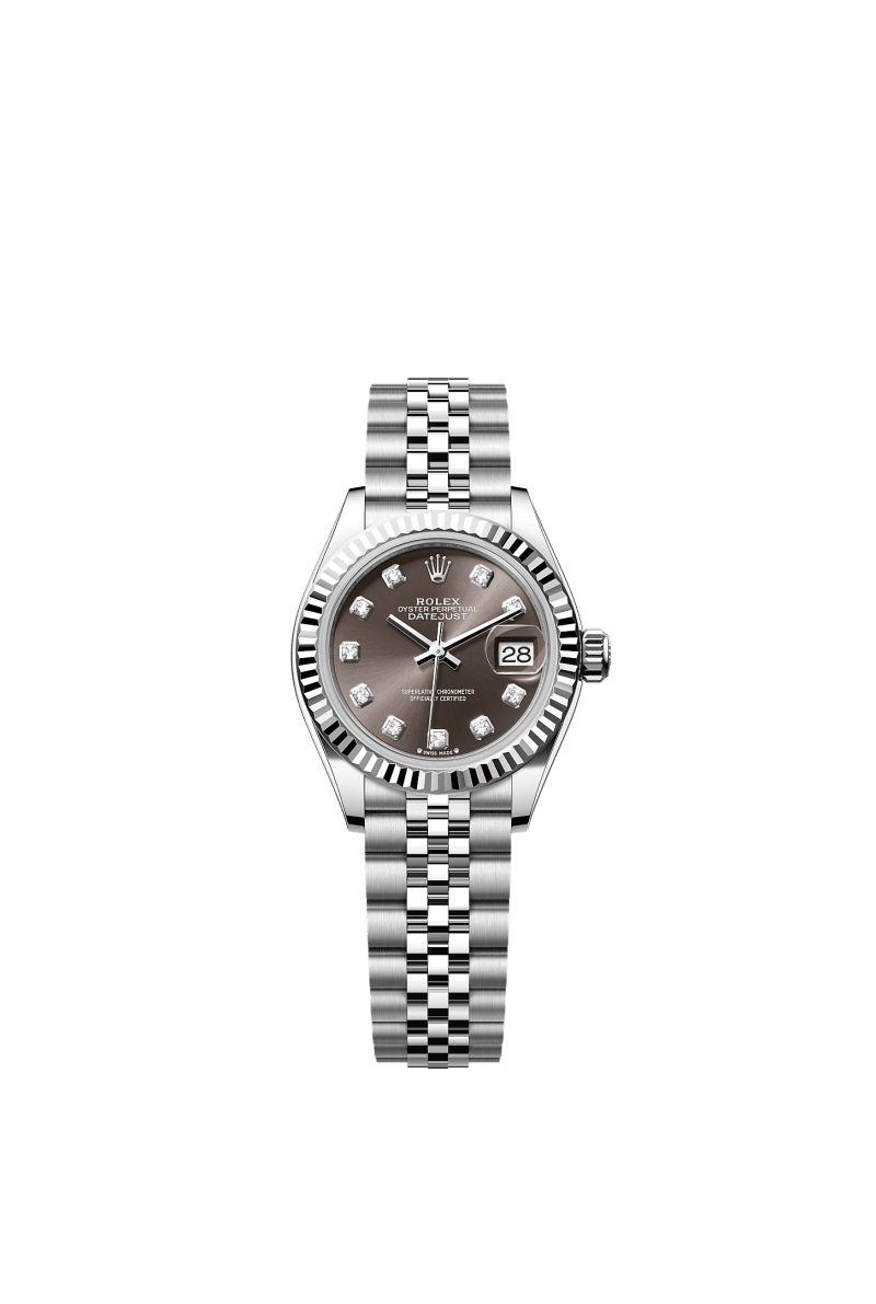 ROLEX LADY-DATEJUST 28MM DARK GREY DIAMOND DIAL FLUTED BEZEL JUBILEE BRACELET 279174