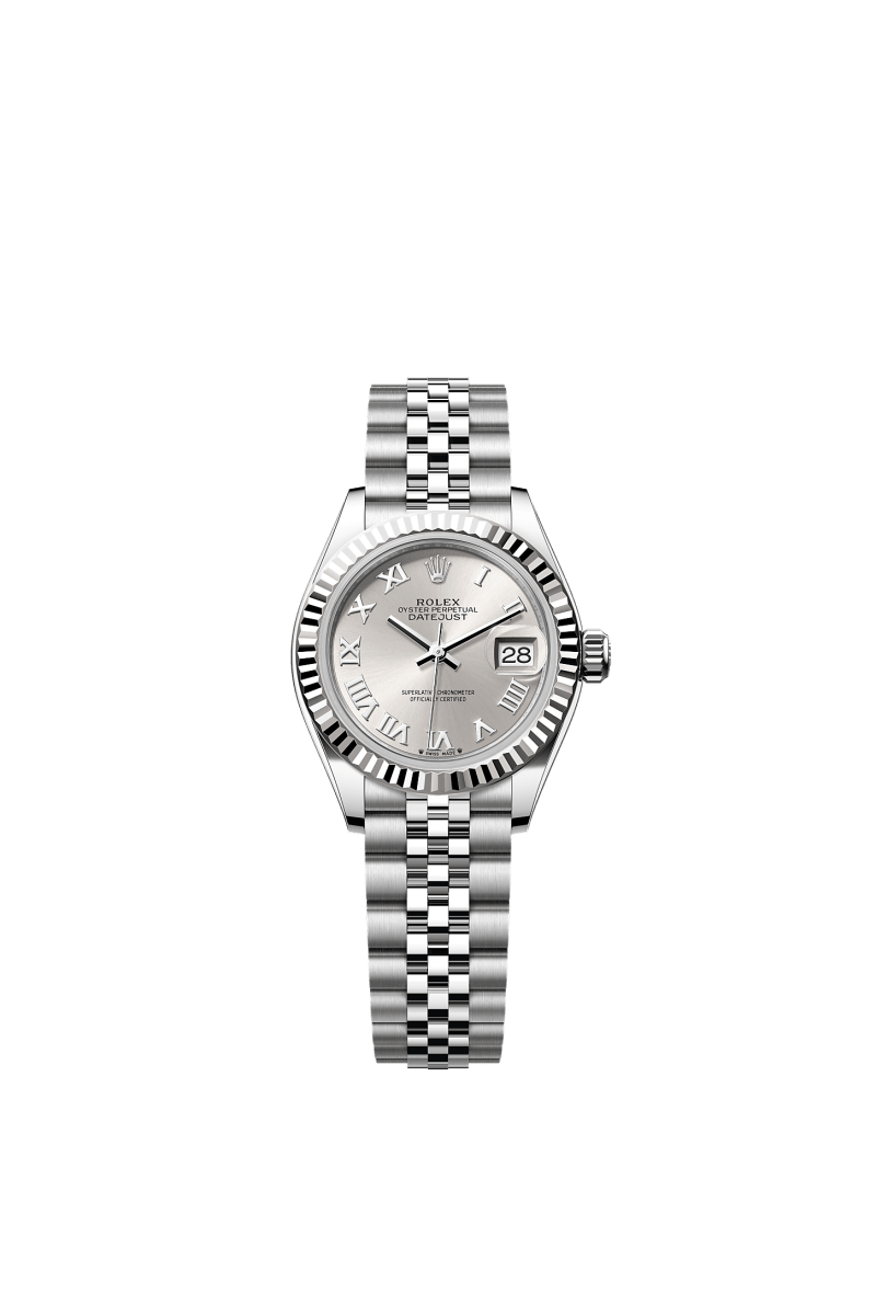 ROLEX LADY-DATEJUST 28MM SILVER ROMAN DIAL FLUTED BEZEL JUBILEE BRACELET 279174