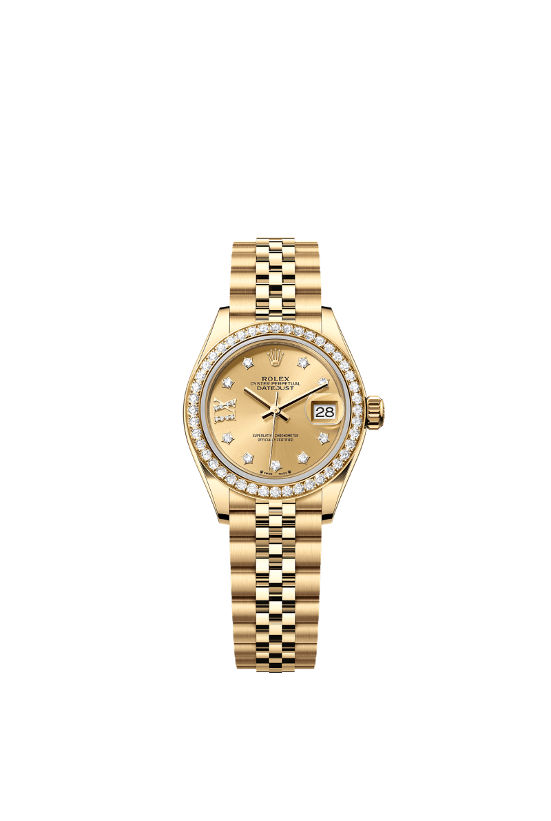 ROLEX LADY-DATEJUST 28MM YELLOW GOLD CHAMPAGNE STAR DIAMOND DIAL DIAMOND-SET BEZEL JUBILEE BRACELET 279138RBR