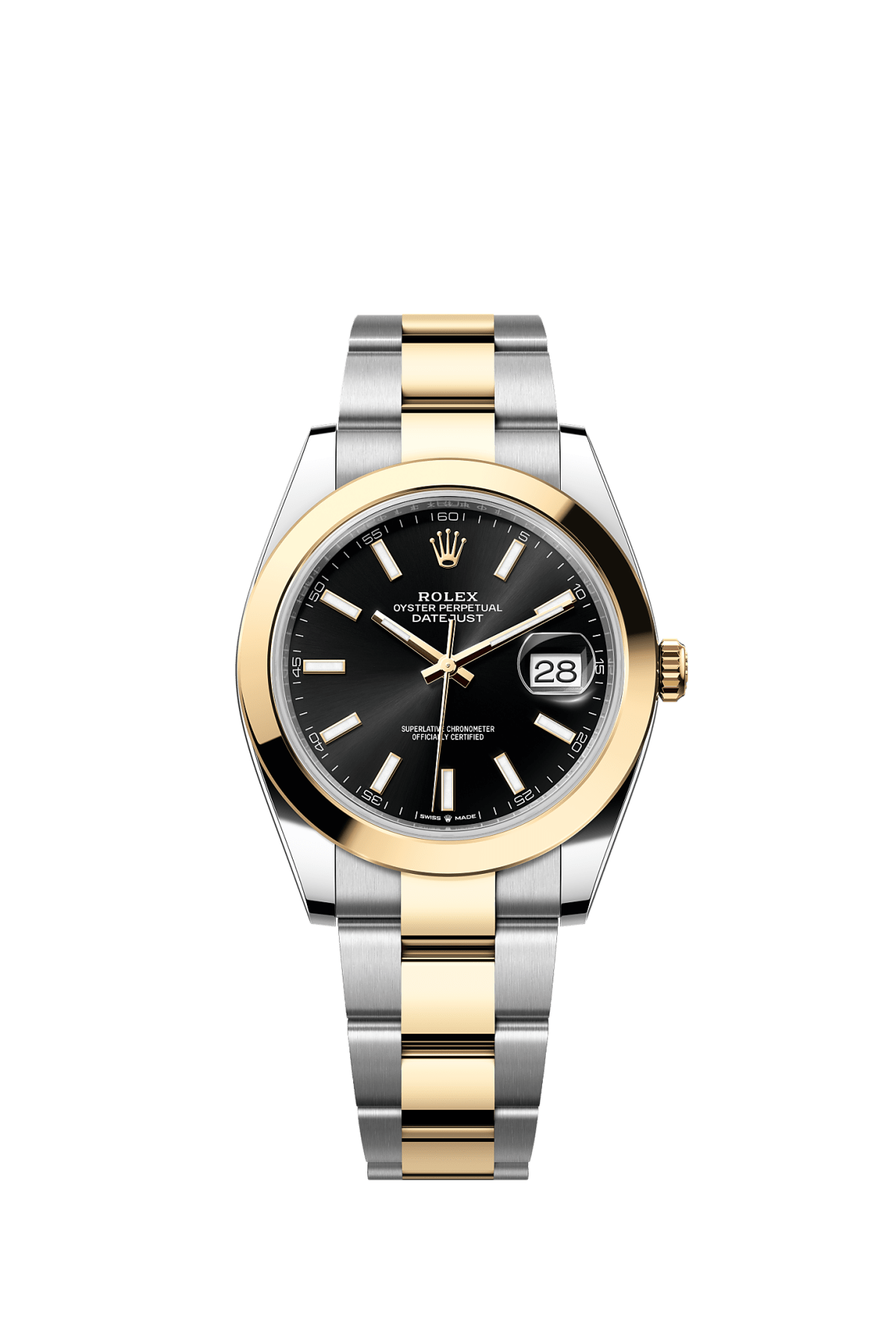 ROLEX DATEJUST 41MM TWO-TONE YELLOW GOLD BLACK INDEX DIAL SMOOTH BEZEL OYSTER BRACELET 126303