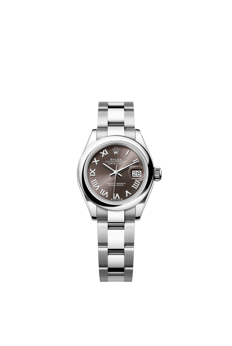 ROLEX LADY-DATEJUST 28MM DARK GREY ROMAN DIAL DOMED BEZEL OYSTER BRACELET 279160