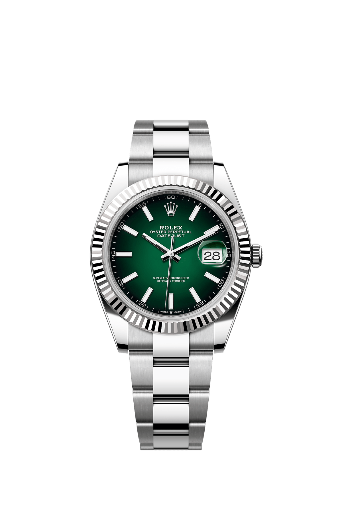 ROLEX DATEJUST 41MM MINT GREEN INDEX DIAL FLUTED BEZEL OYSTER BRACELET 126334