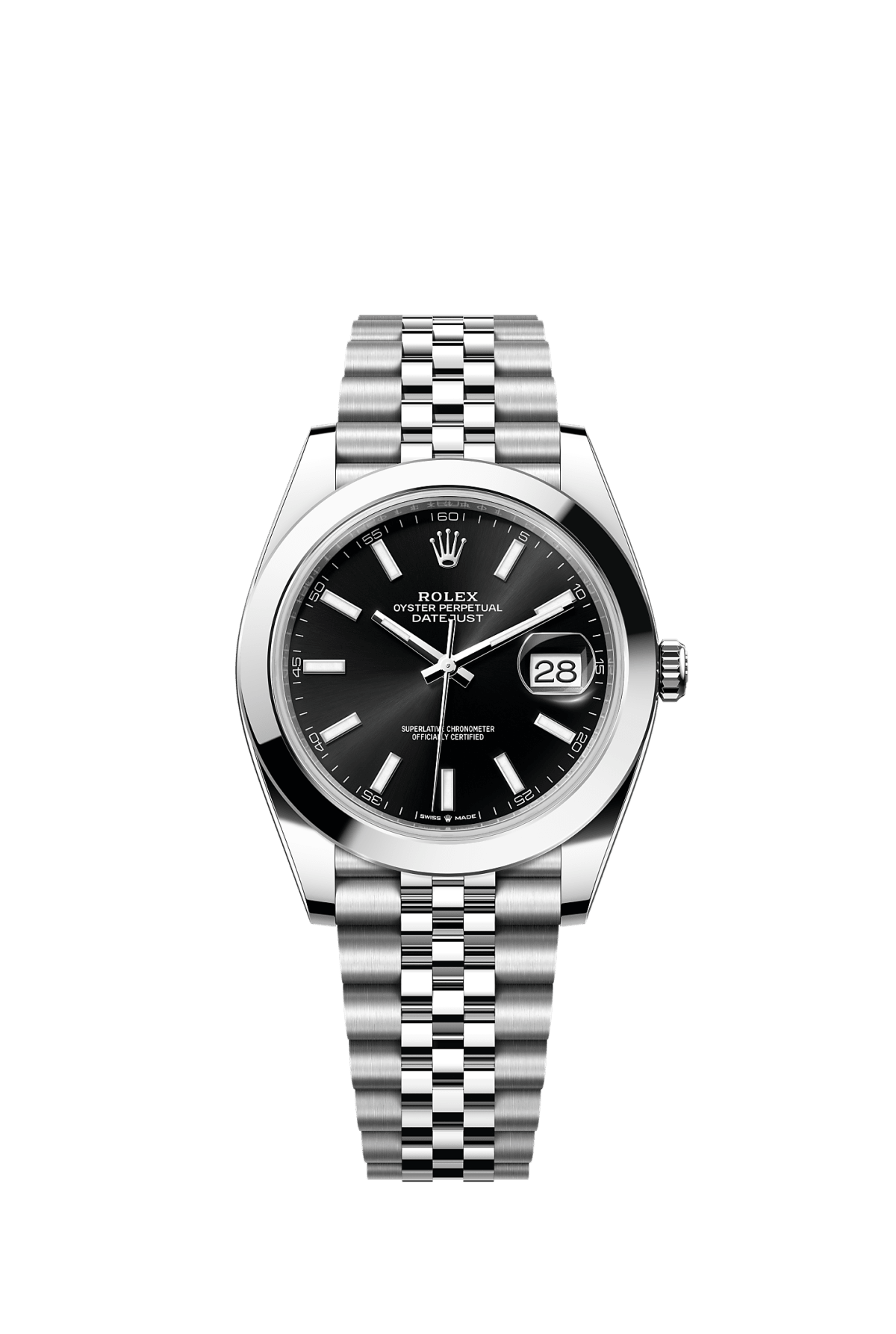 ROLEX DATEJUST 41MM BLACK INDEX DIAL SMOOTH BEZEL JUBILEE BRACELET 126300