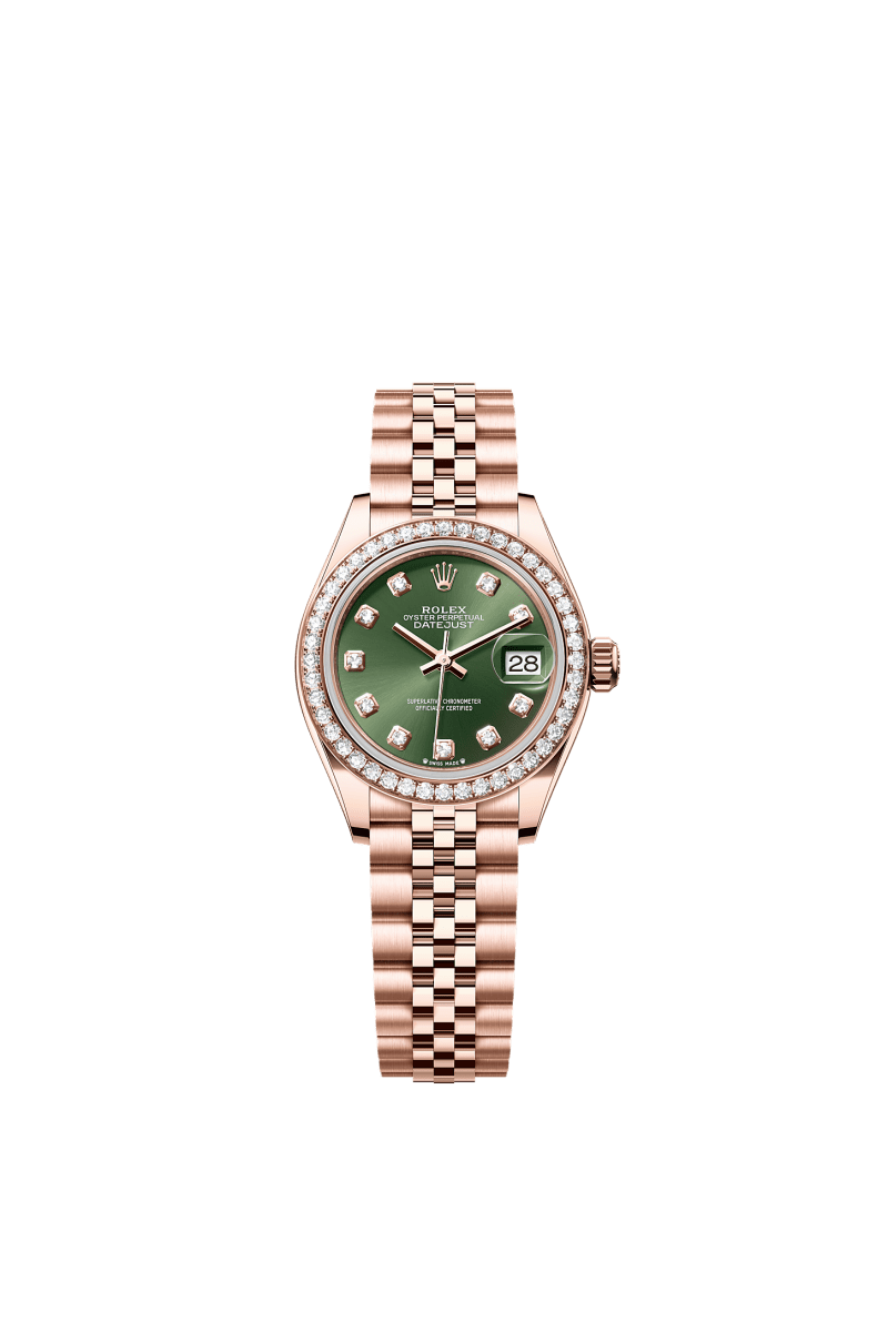 ROLEX LADY-DATEJUST 28MM EVEROSE GOLD OLIVE GREEN DIAMOND DIAL DIAMOND-SET BEZEL JUBILEE BRACELET 279135RBR