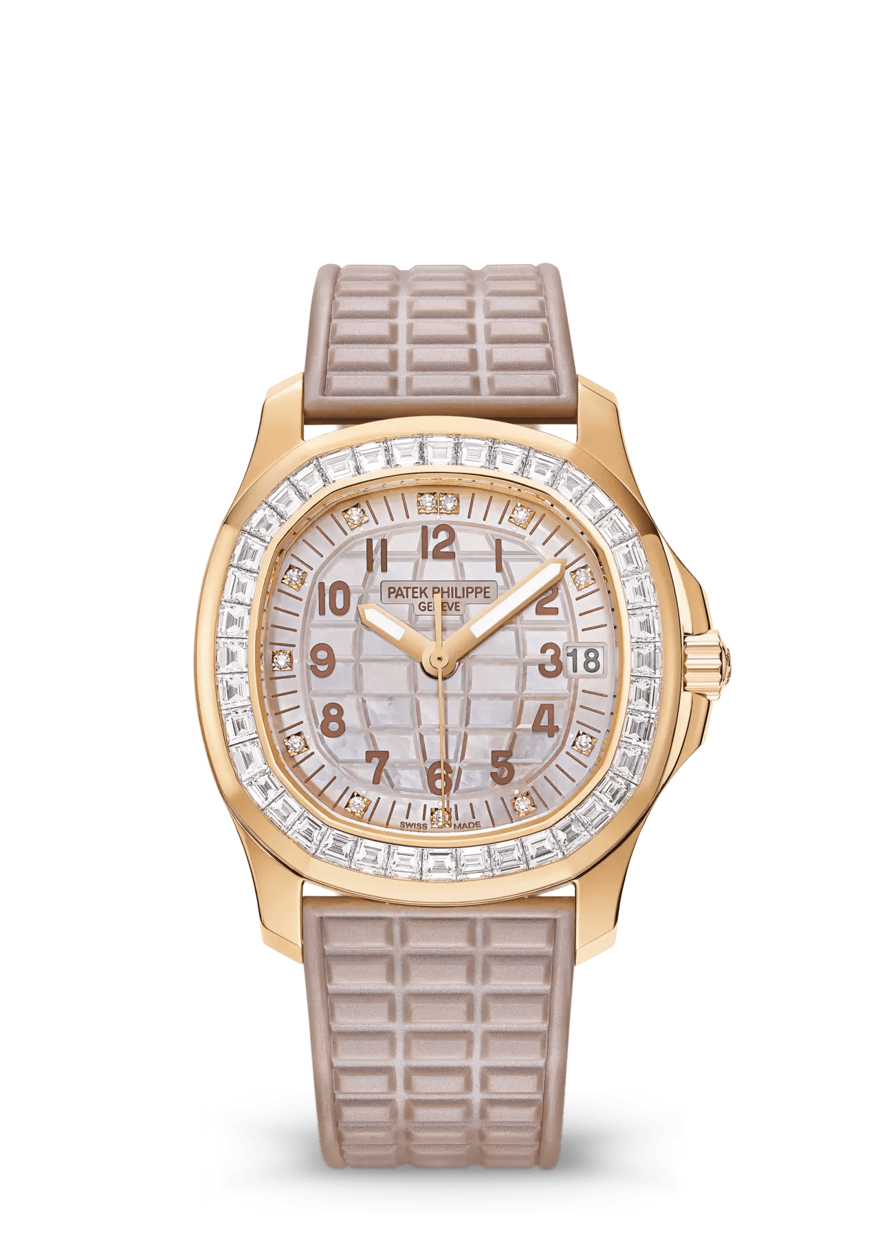PATEK PHILIPPE AQUANAUT LUCE JOAILLERIE ROSE GOLD DIAMOND BEZEL BEIGE DIAL - 5072R-001