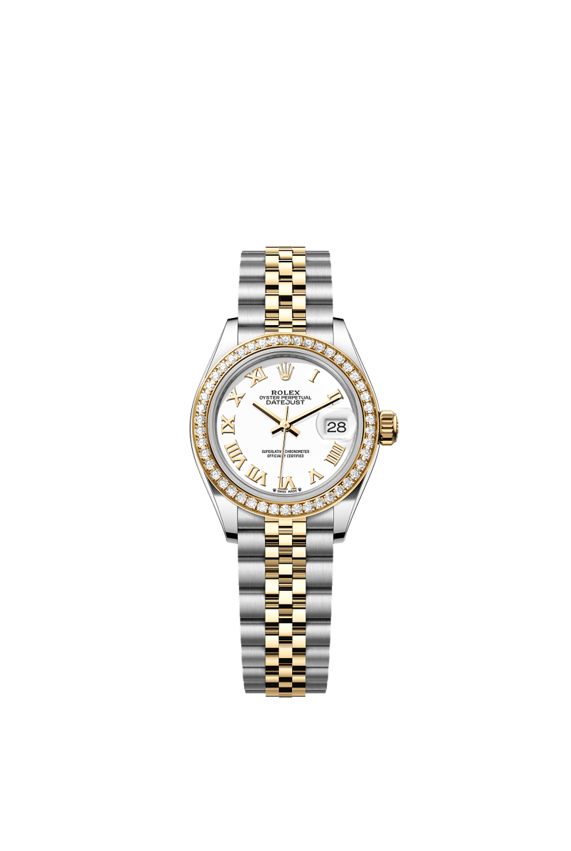 ROLEX LADY-DATEJUST 28MM TWO-TONE YELLOW GOLD WHITE ROMAN DIAL DIAMOND-SET BEZEL JUBILEE BRACELET 279383RBR