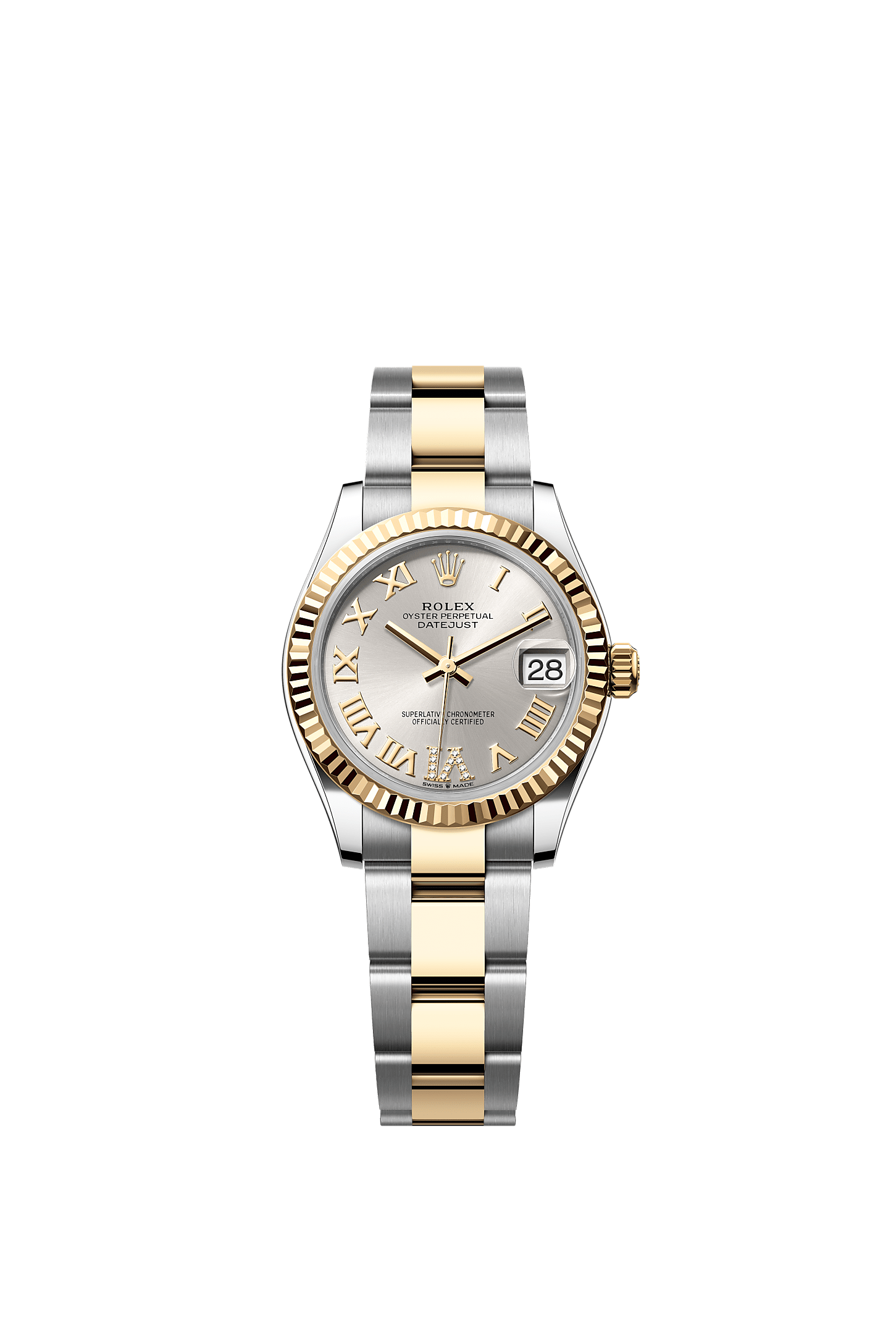 ROLEX LADY-DATEJUST 31MM TWO-TONE YELLOW GOLD SILVER ROMAN DIAMOND DIAL FLUTED BEZEL OYSTER BRACELET 278273