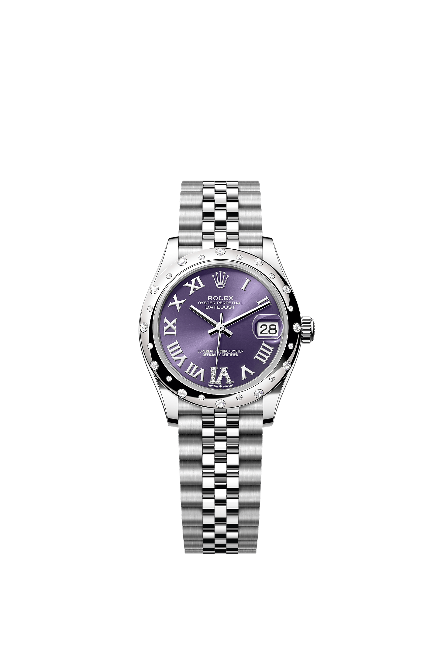 ROLEX LADY-DATEJUST 31MM AUBERGINE ROMAN DIAMOND DIAL DIAMOND-SET SMOOTH DOMED BEZEL JUBILEE BRACELET 278344RBR