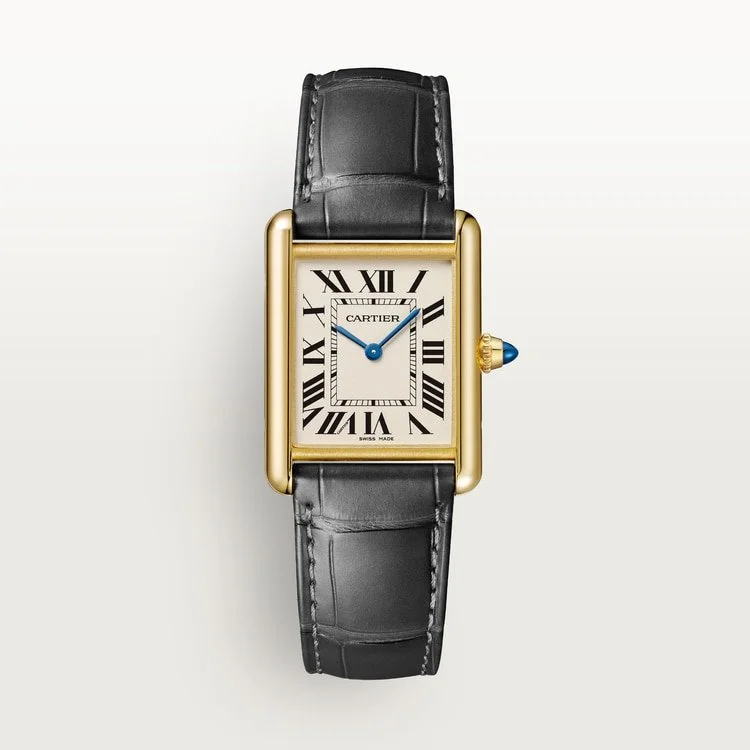 CARTIER TANK LOUIS CARTIER 18K YELLOW GOLD SILVERED DIAL DARK GRAY ALLIGATOR STRAP WGTA0343