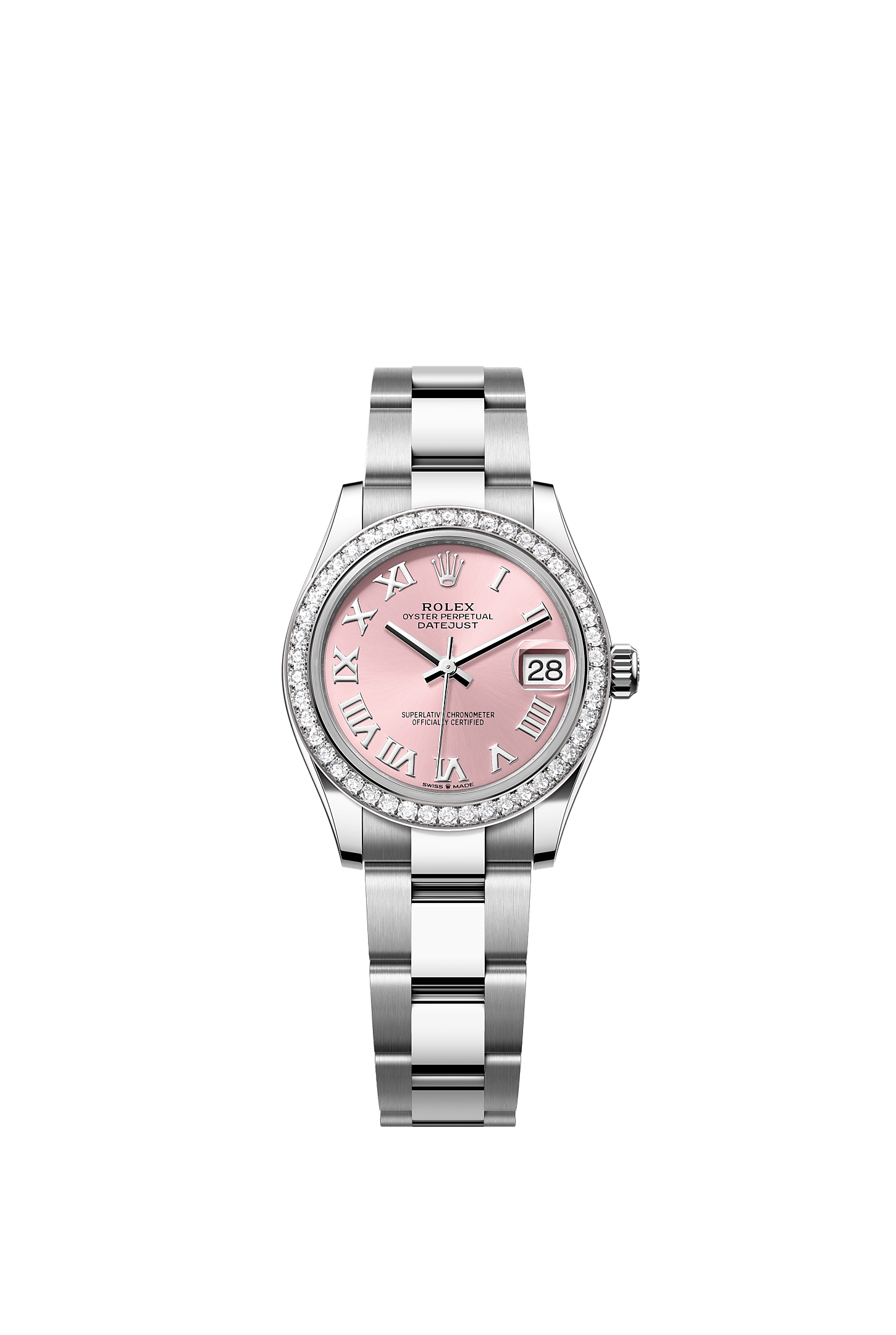 ROLEX LADY-DATEJUST 31MM PINK ROMAN DIAL DIAMOND BEZEL OYSTER BRACELET 278384RBR