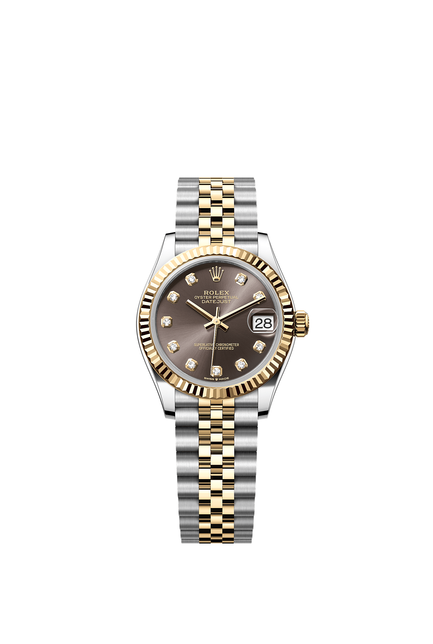 ROLEX LADY-DATEJUST 31MM TWO-TONE YELLOW GOLD DARK GREY DIAMOND DIAL FLUTED BEZEL JUBILEE BRACELET 278273