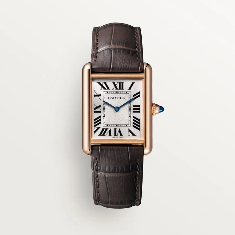 CARTIER TANK LOUIS CARTIER 18K ROSE GOLD SILVERED DIAL BROWN ALLIGATOR STRAP MANUAL WIND WGTA0011