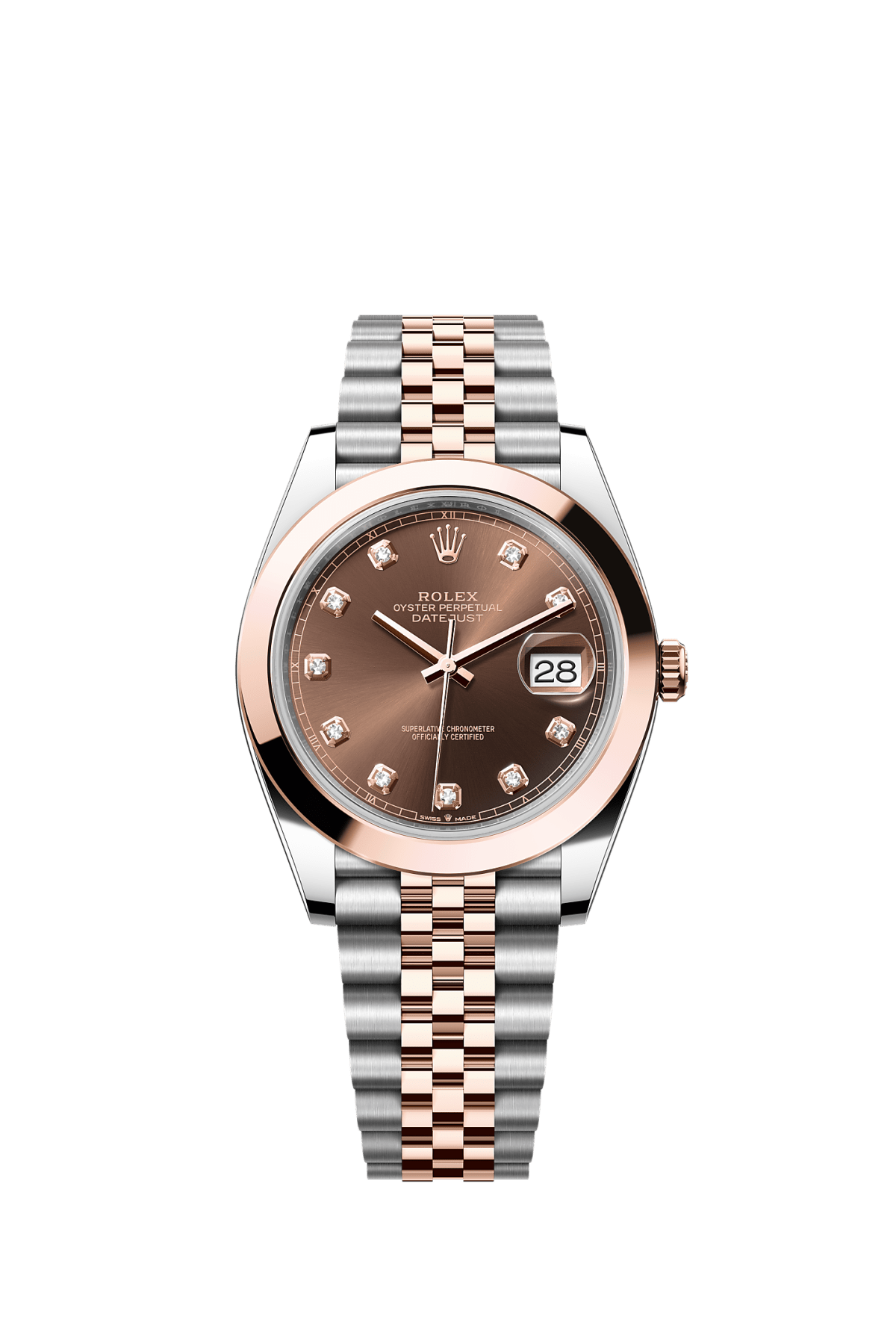 ROLEX DATEJUST 41MM TWO-TONE EVEROSE GOLD CHOCOLATE DIAMOND DIAL SMOOTH BEZEL JUBILEE BRACELET 126301