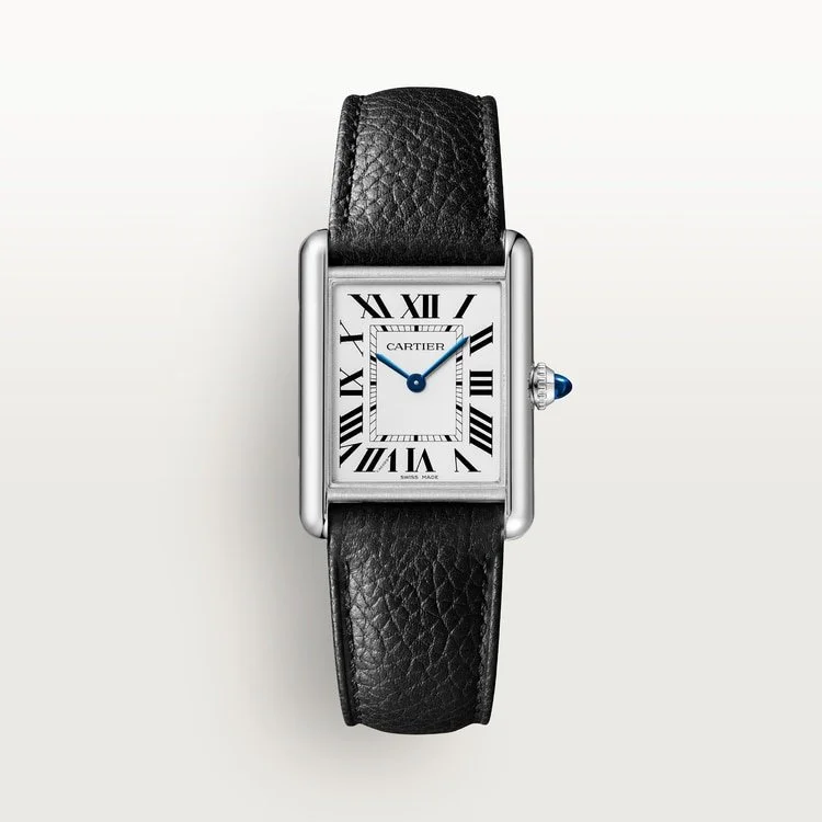 CARTIER TANK MUST LARGE STEEL SILVERED DIAL BLACK CALFSKIN STRAP SOLARBEAT WSTA0138