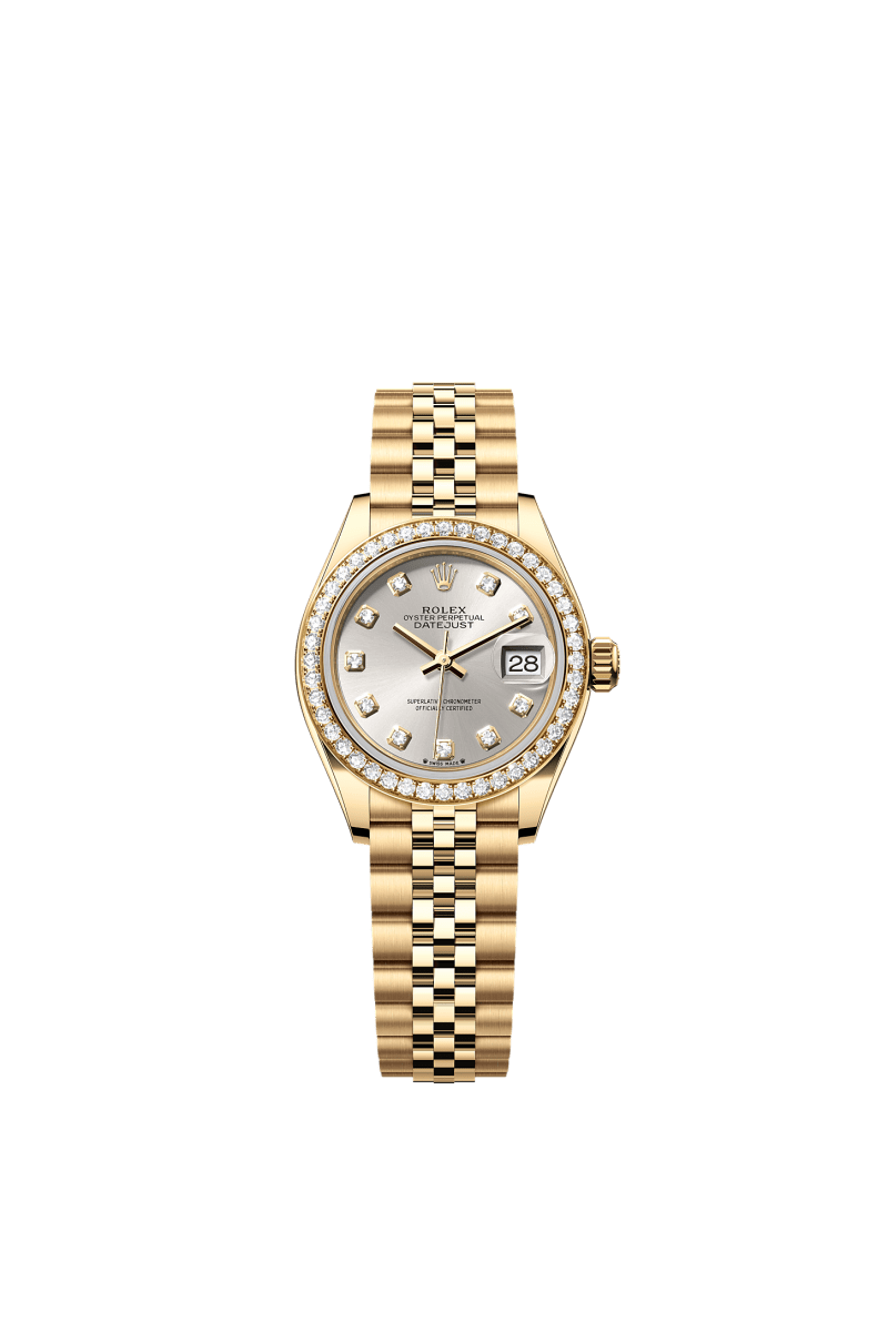ROLEX LADY-DATEJUST 28MM YELLOW GOLD SILVER DIAMOND DIAL DIAMOND-SET BEZEL JUBILEE BRACELET 279138RBR