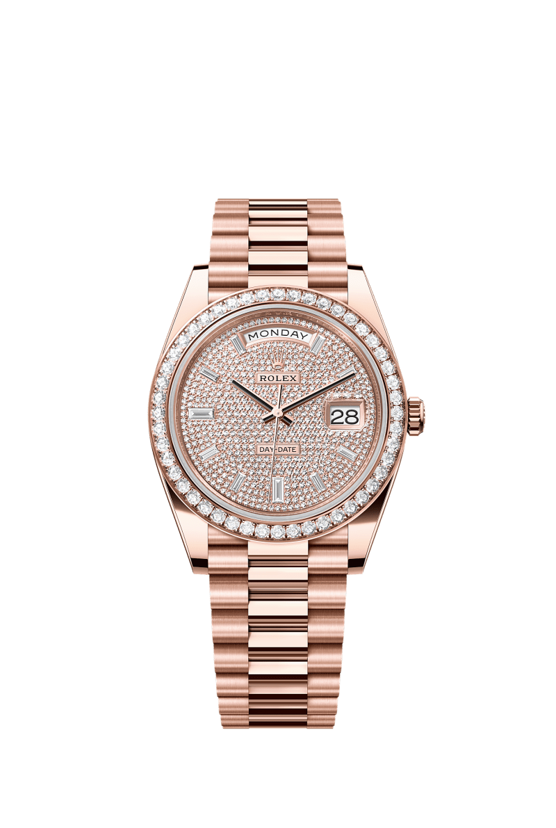 ROLEX DAY-DATE 40MM EVEROSE GOLD DIAMOND PAVE DIAL DIAMOND BEZEL PRESIDENT BRACELET 228345RBR