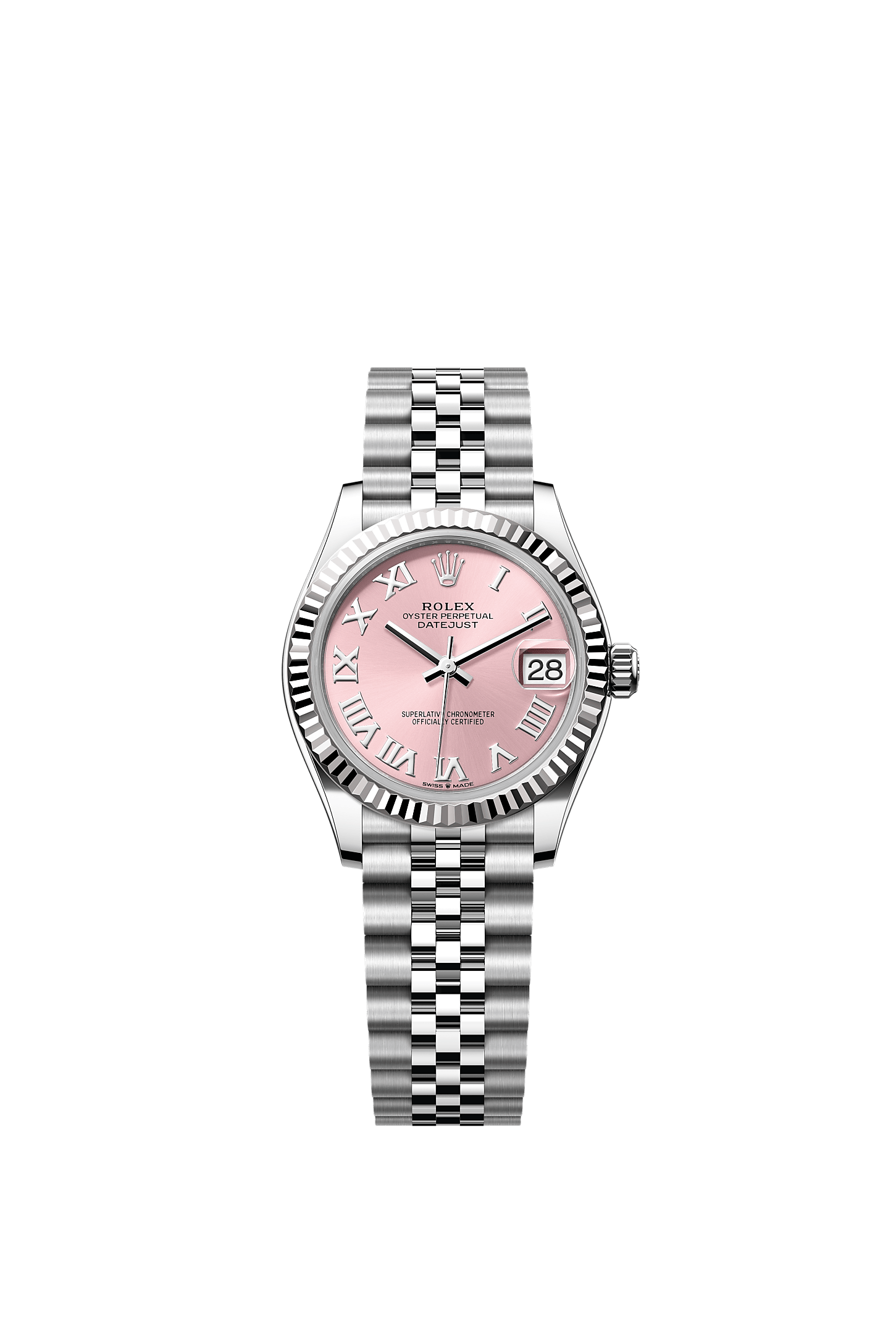 ROLEX LADY-DATEJUST 31MM PINK ROMAN DIAMOND DIAL FLUTED BEZEL JUBILEE BRACELET 278274