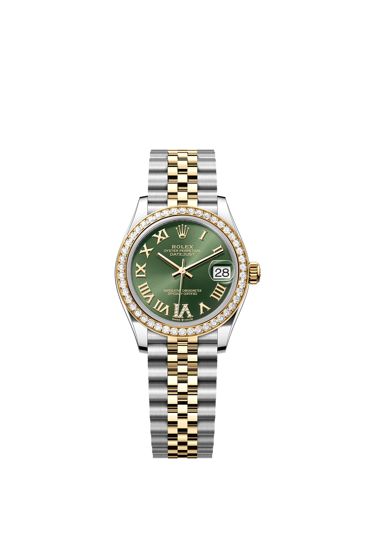 ROLEX LADY-DATEJUST 31MM TWO-TONE YELLOW GOLD GREEN ROMAN DIAMOND DIAL DIAMOND BEZEL JUBILEE BRACELET 278383RBR