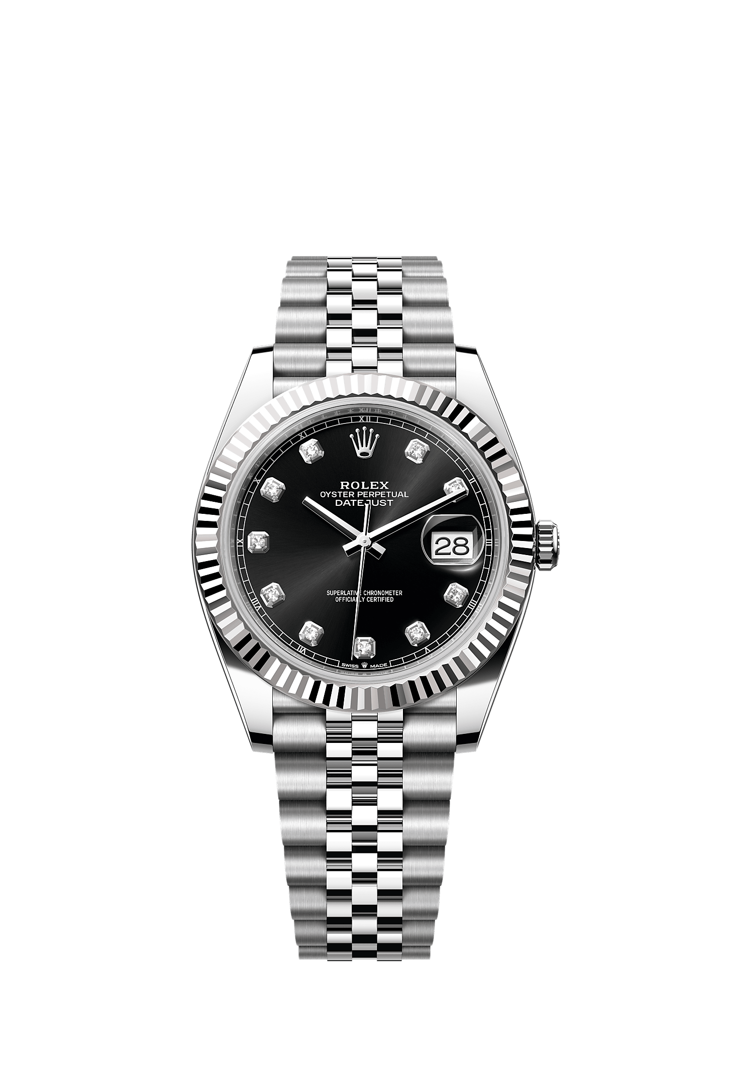 ROLEX DATEJUST 41MM BLACK DIAMOND DIAL FLUTED BEZEL JUBILEE BRACELET 126334