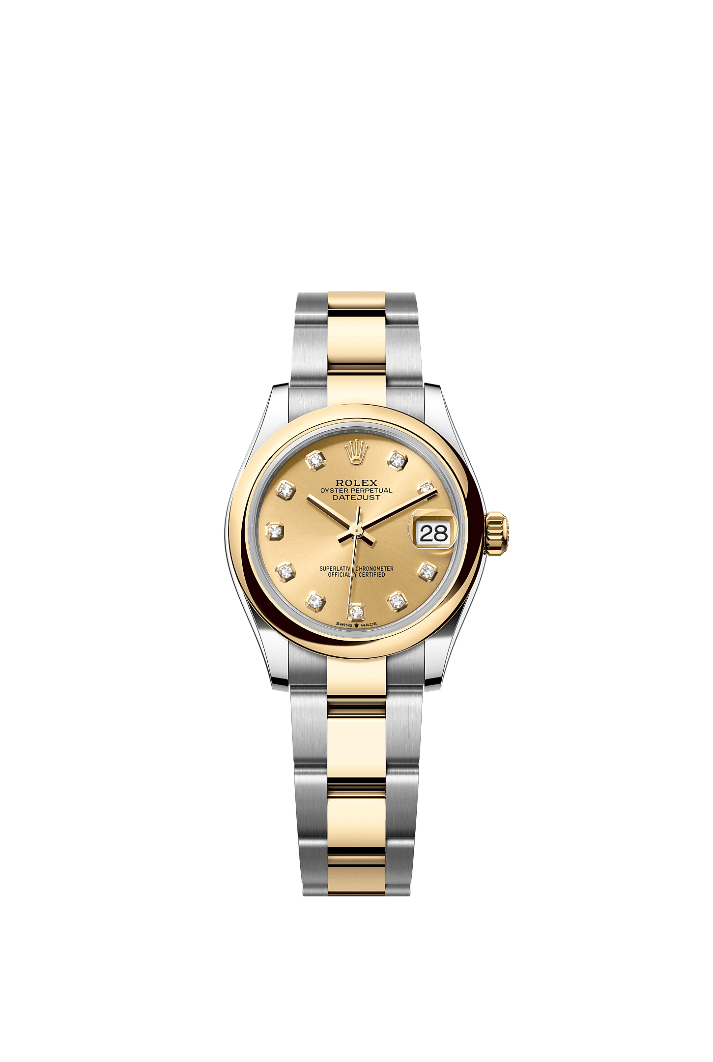 ROLEX LADY-DATEJUST 31MM TWO-TONE YELLOW GOLD CHAMPAGNE DIAMOND DIAL DOMED BEZEL OYSTER BRACELET 278243