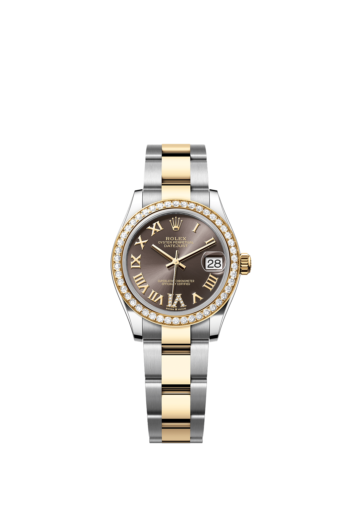 ROLEX LADY-DATEJUST 31MM TWO-TONE YELLOW GOLD DARK GREY ROMAN DIAMOND DIAL DIAMOND BEZEL OYSTER BRACELET 278383RBR
