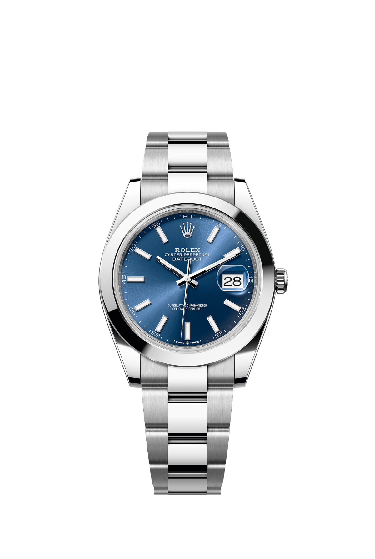 ROLEX DATEJUST 41MM BLUE INDEX DIAL SMOOTH BEZEL OYSTER BRACELET 126300