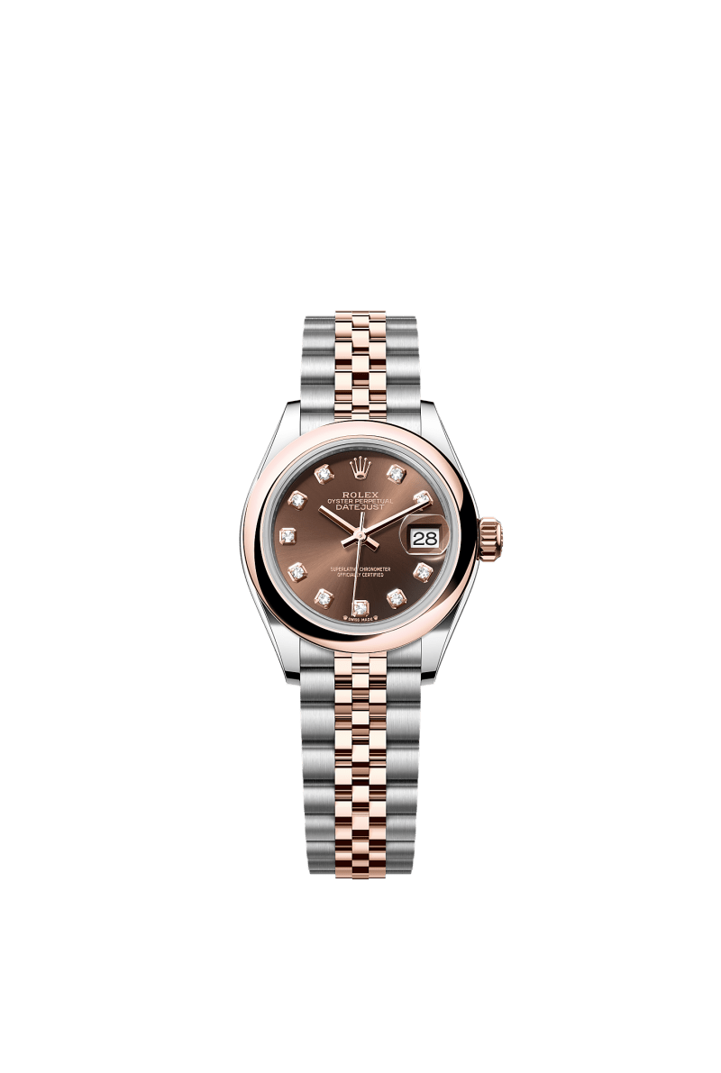 ROLEX LADY-DATEJUST 28MM TWO-TONE EVEROSE GOLD CHOCOLATE DIAMOND DIAL DOMED BEZEL JUBILEE BRACELET 279161
