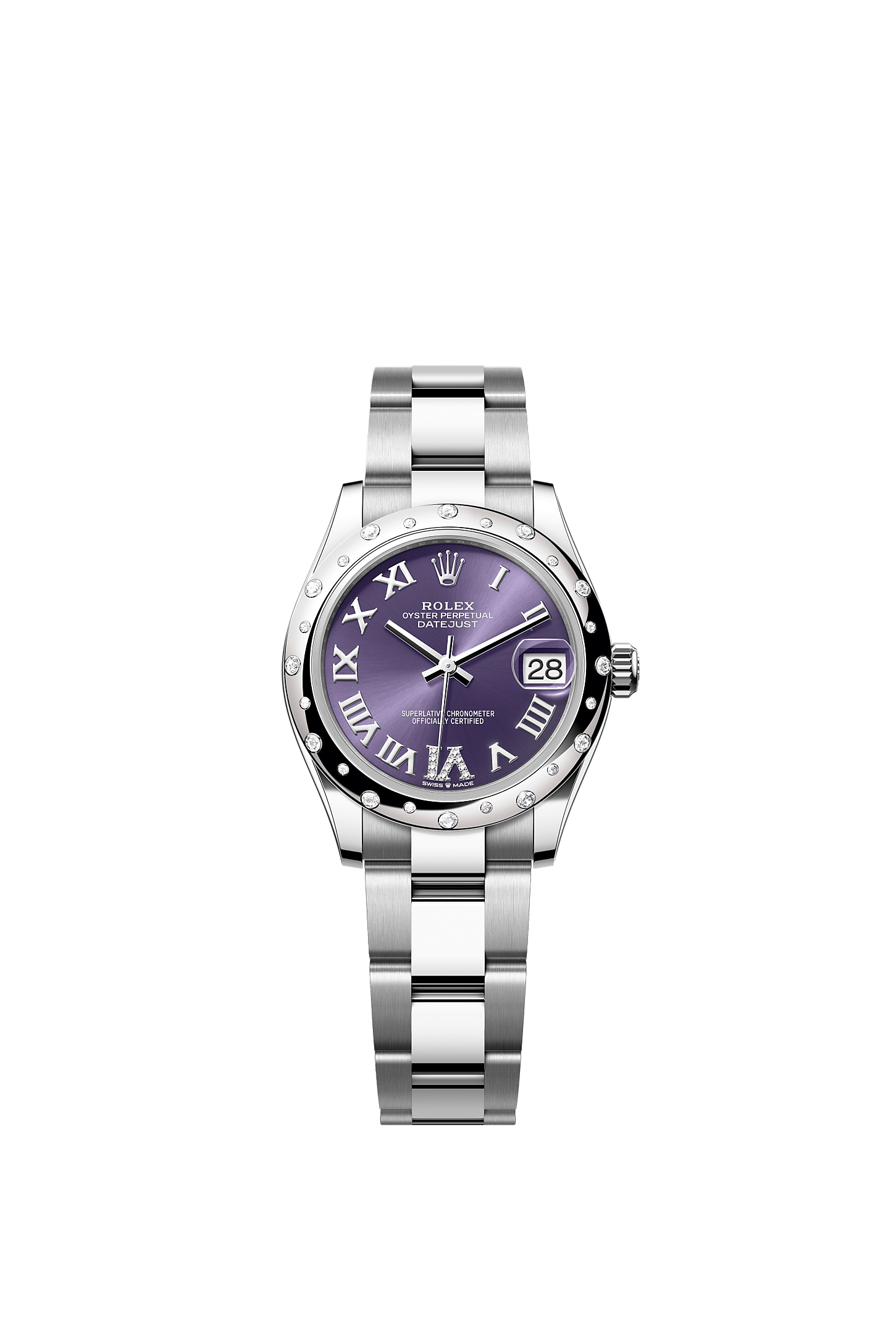 ROLEX LADY-DATEJUST 31MM AUBERGINE ROMAN DIAMOND DIAL DIAMOND-SET SMOOTH DOMED BEZEL OYSTER BRACELET 278344RBR