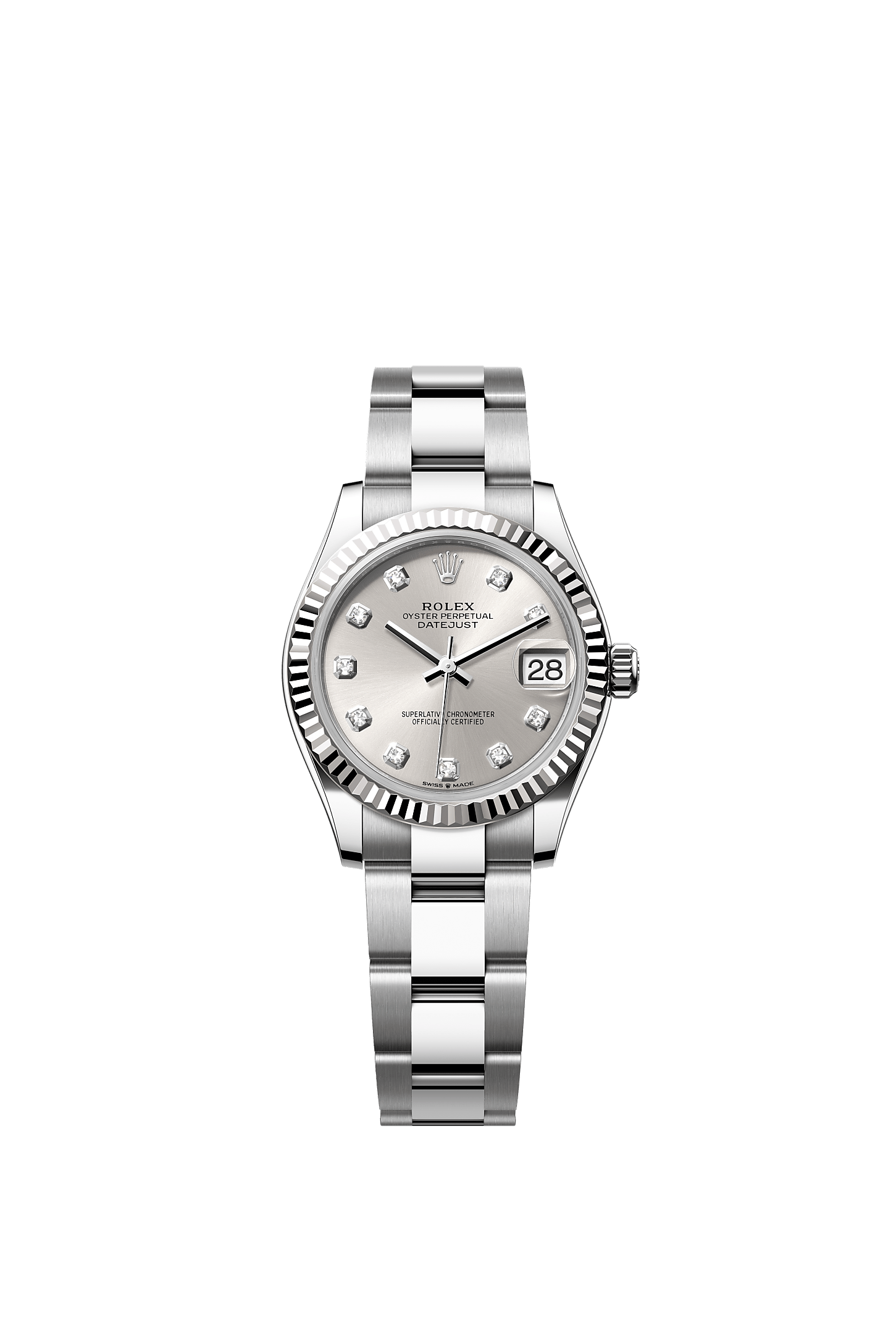 ROLEX LADY-DATEJUST 31MM SILVER DIAMOND DIAL FLUTED BEZEL OYSTER BRACELET 278274