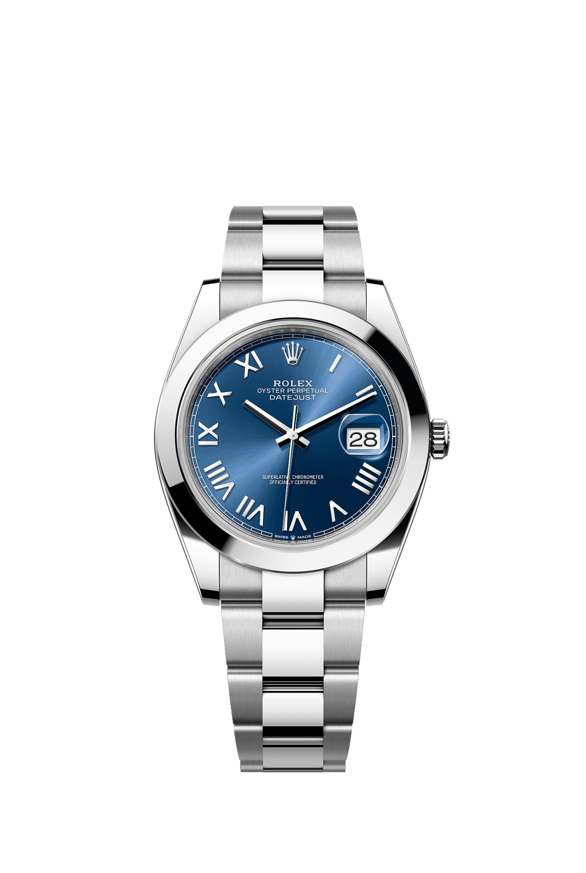 ROLEX DATEJUST 41MM BLUE ROMAN DIAL SMOOTH BEZEL OYSTER BRACELET 126300