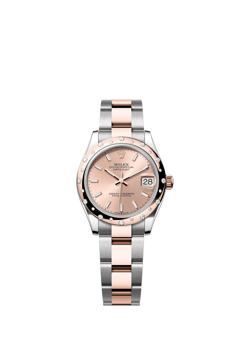 ROLEX LADY-DATEJUST 31MM TWO-TONE EVEROSE GOLD ROSE INDEX DIAL DOMED DIAMOND BEZEL OYSTER BRACELET 278341RBR